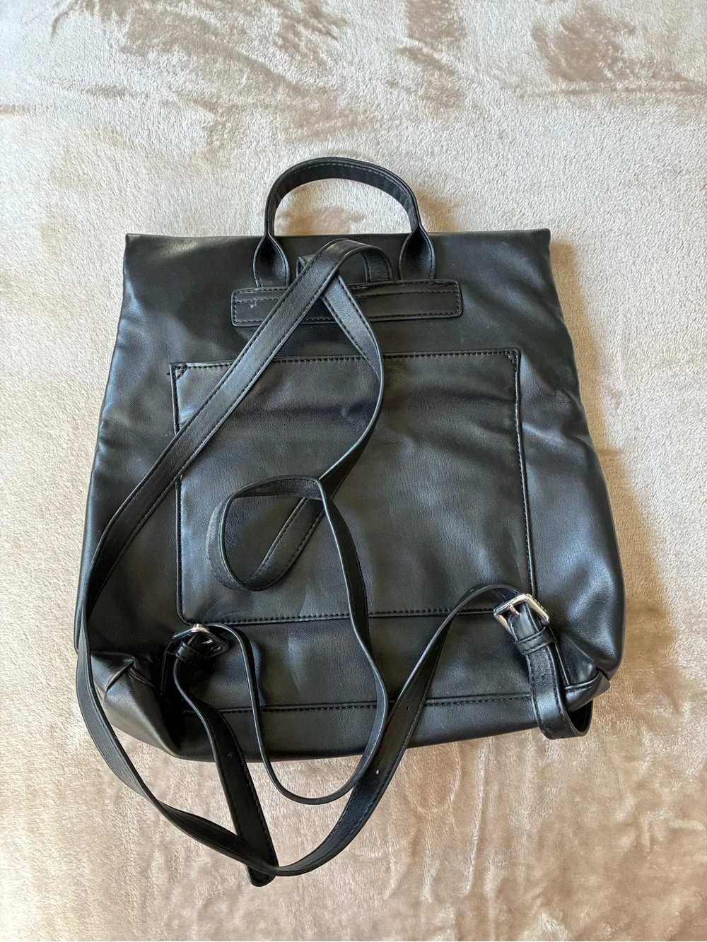 DKNY Black Logo Backpack with Fold-Over Flap